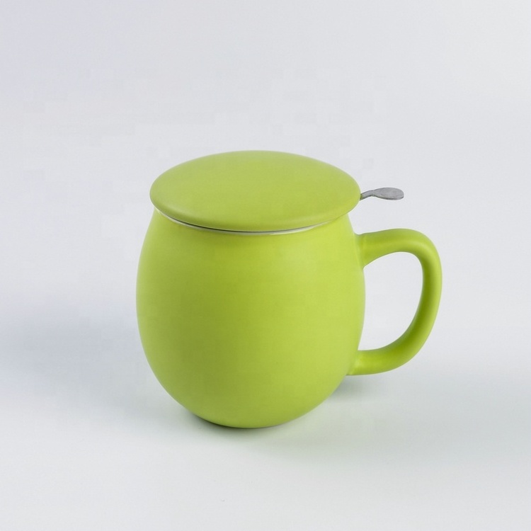 Bright color espressor coffee mug pot-bellied sublimation ceramic tea cup with lid with strainer