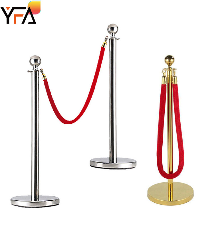 High Quality VIP Gold Rope Barrier Pole Stanchions with Red Carpet Velvet Rope Poles Stands Post Barrier Queue Line Sign