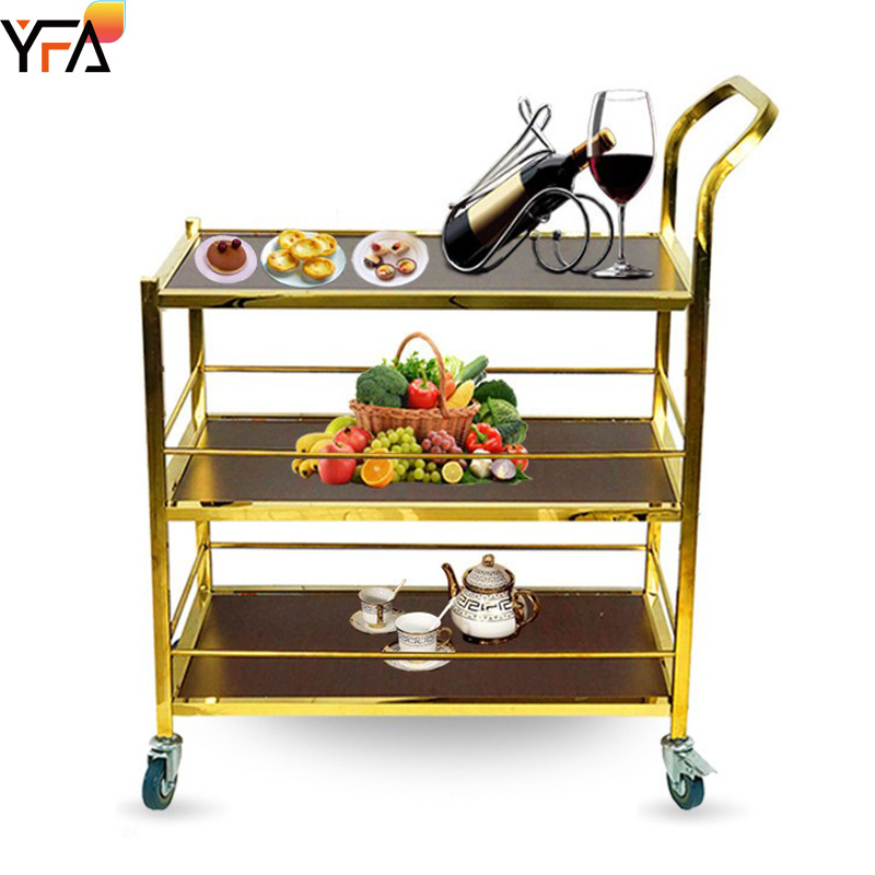 Stainless Steel Meal Delivery Cart Hotel 3-Tiers Wine Cart Industrial Bar,Serving Rack Cart & Wheels Stand Wood Metal Furniture