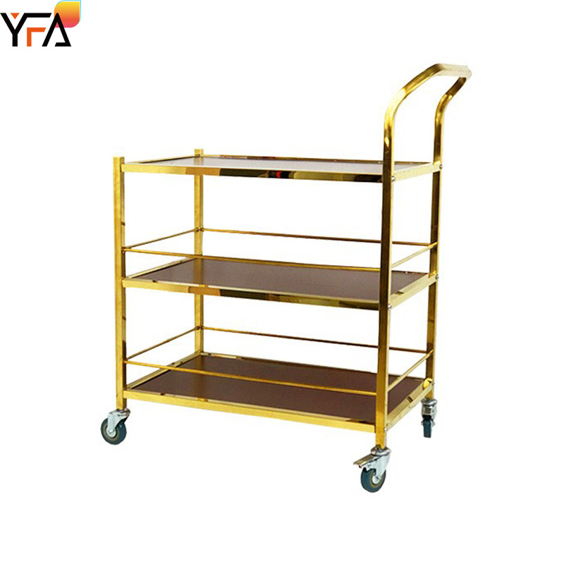 Stainless Steel Meal Delivery Cart Hotel 3-Tiers Wine Cart Industrial Bar,Serving Rack Cart & Wheels Stand Wood Metal Furniture