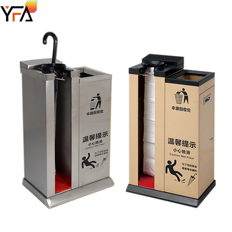 Automatic Wet Umbrella Bag Dispenser Stainless Steel Disposable Umbrella Packing Machine with Waste Bin for Hotel/Mall/Office