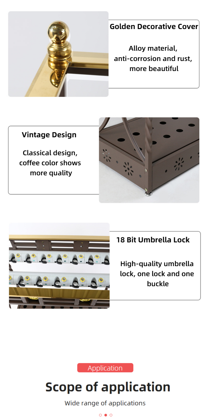 High quality luxury hotel lobby wrought iron umbrella stand with 18-position umbrella lock, self-service umbrella holder stand