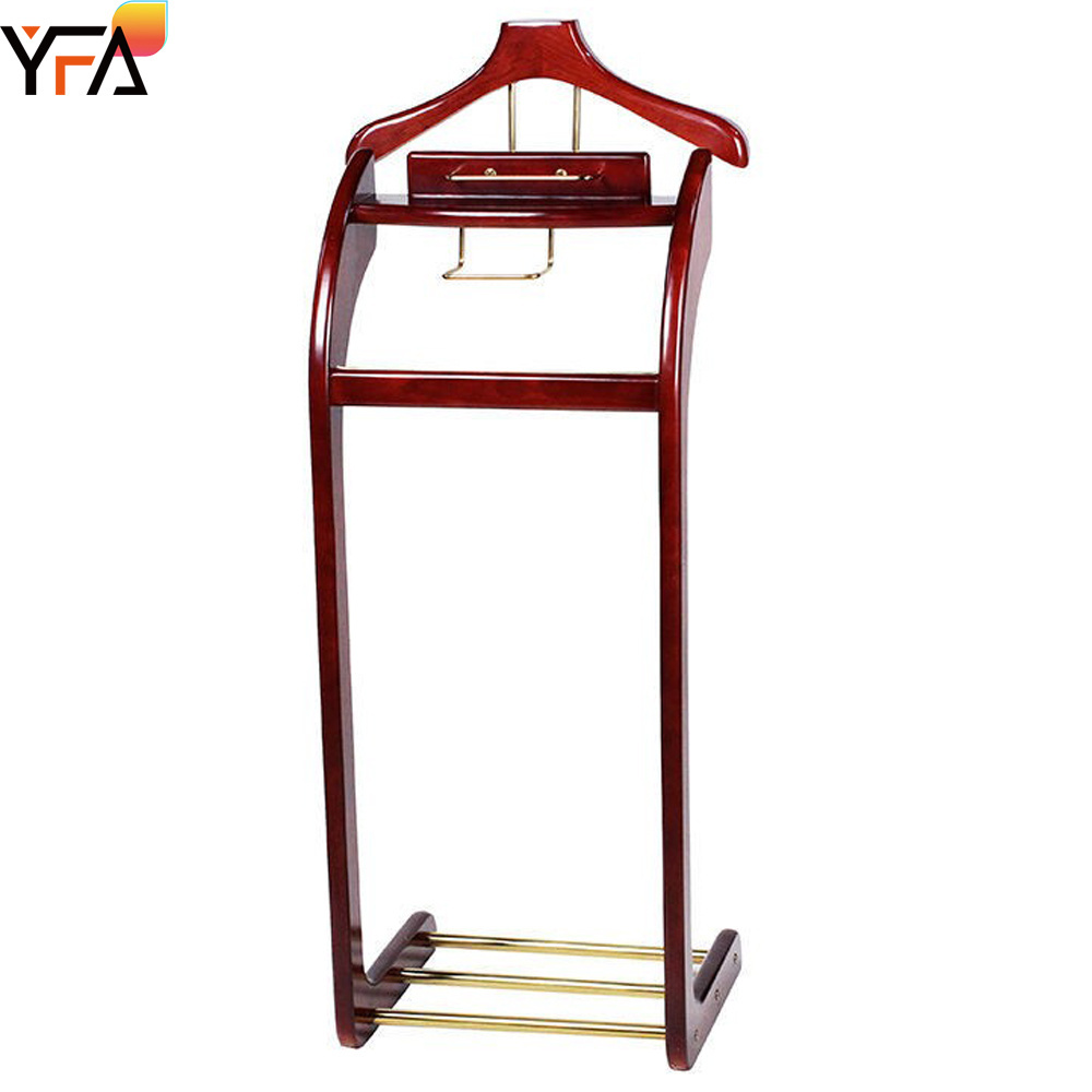 Solid Wood Floor Hanger Valet Rack Trouser Bar Tie Bar & Shoe Rack Mahogany Hotel Coat Rack for Hallway Entryway Bedroom