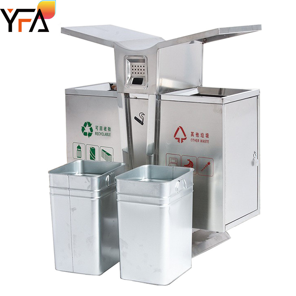 Custom Thickened Outdoor Stainless Steel Garbage Recycling Bin,Metal Trash Can With Ashtray And Lock,Street,Mall Peel bin