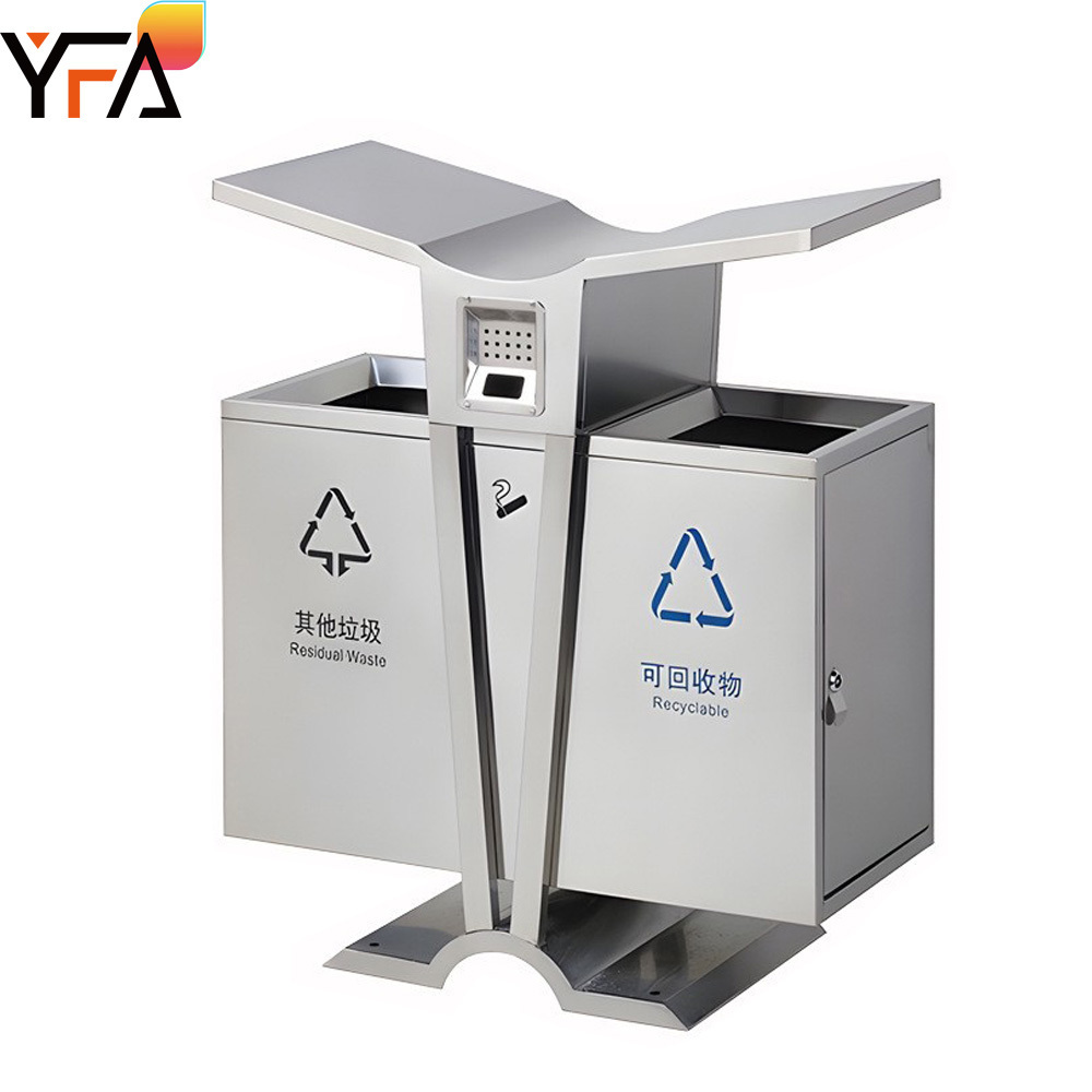 Custom Thickened Outdoor Stainless Steel Garbage Recycling Bin,Metal Trash Can With Ashtray And Lock,Street,Mall Peel bin