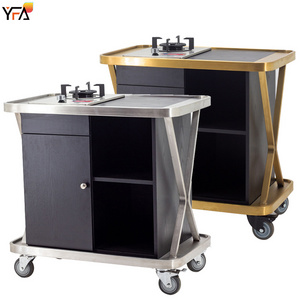 Hotel Restaurant kitchen Mobile Dining Cooking Cart Food Serving Flambe Trolley Stainless Steel Gas Stuck Furnace  Service Carts