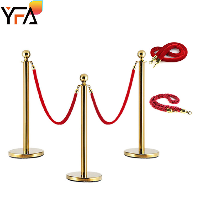 High Quality VIP Gold Rope Barrier Pole Stanchions with Red Carpet Velvet Rope Poles Stands Post Barrier Queue Line Sign