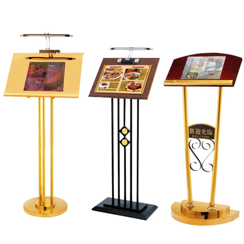 Restaurant Menu Display Stand With Lights Sales Office Contract Publicity Rack A4 Hotel Menu Page Flip Floor Display Stand