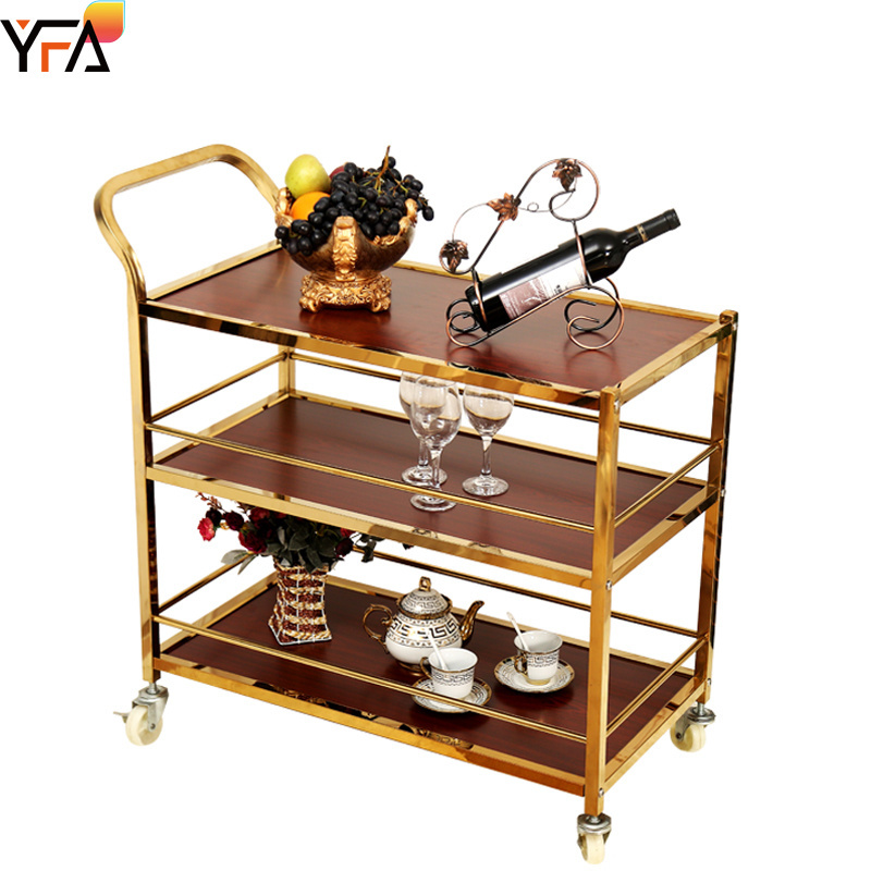 Stainless Steel Meal Delivery Cart Hotel 3-Tiers Wine Cart Industrial Bar,Serving Rack Cart & Wheels Stand Wood Metal Furniture