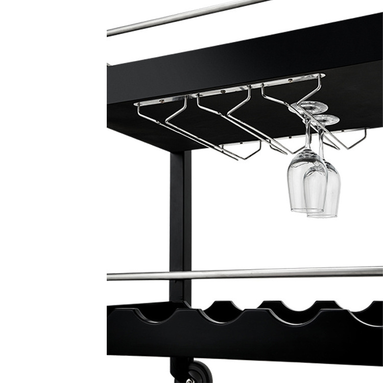 Luxury Metal 2 Tier Food Drinks Bar Cart For Hotel And Restaurant Black Hotel Trolley With Wine Rack Beverage Service