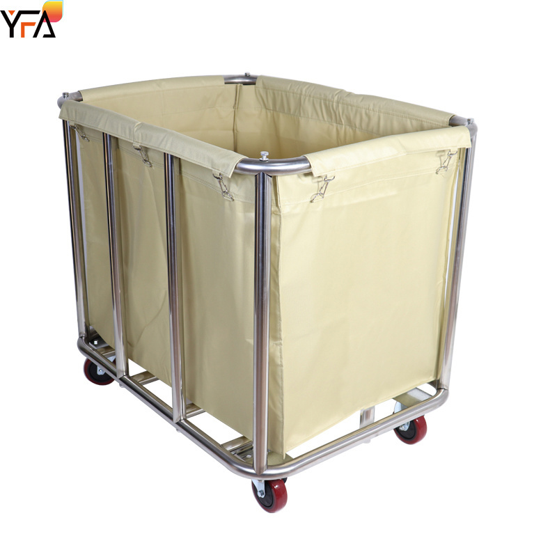 Factory Stainless Steel Multifunction Linen Cart,Hotel Cleaning Laundry Cart wheels housekeeping cart large capacity trolley