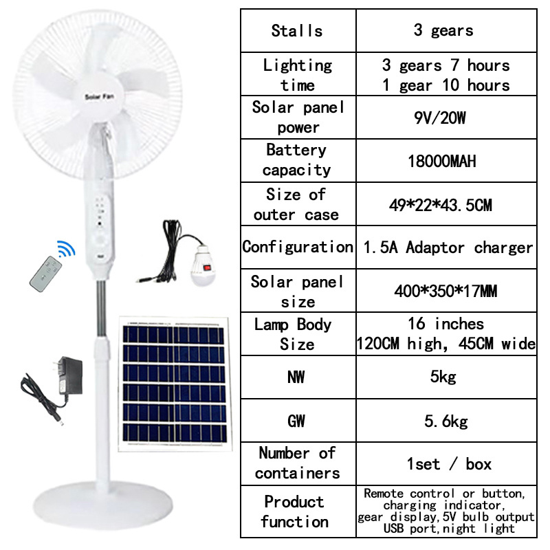 solar powered fan Rechargeable with Solar Panel Powered12/16 Inch table Fan Solar Floor Fan for indoor/outdoor