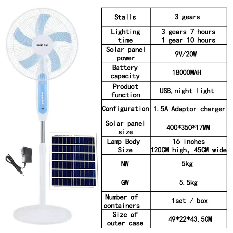 solar powered fan Rechargeable with Solar Panel Powered12/16 Inch table Fan Solar Floor Fan for indoor/outdoor