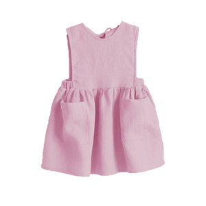 New cotton linen dress sleeveless children's pure color vest A-line skirt girl princess skirt