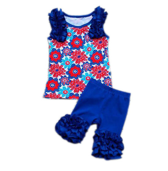 2023 Pattern Ruffle Girls Boutique Sport Outfit Smocked Children Clothing