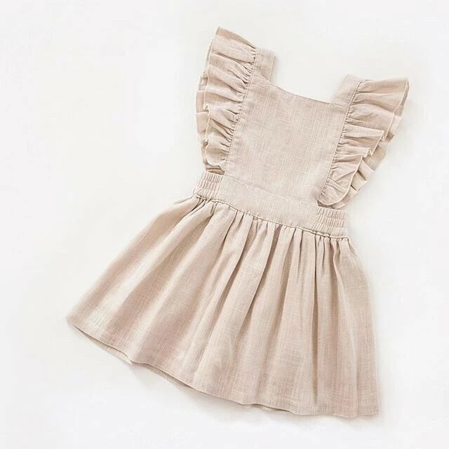 Toddler Kids Baby Girl Cotton&Linen Sleeveless Solid Color Party Dress Sundress