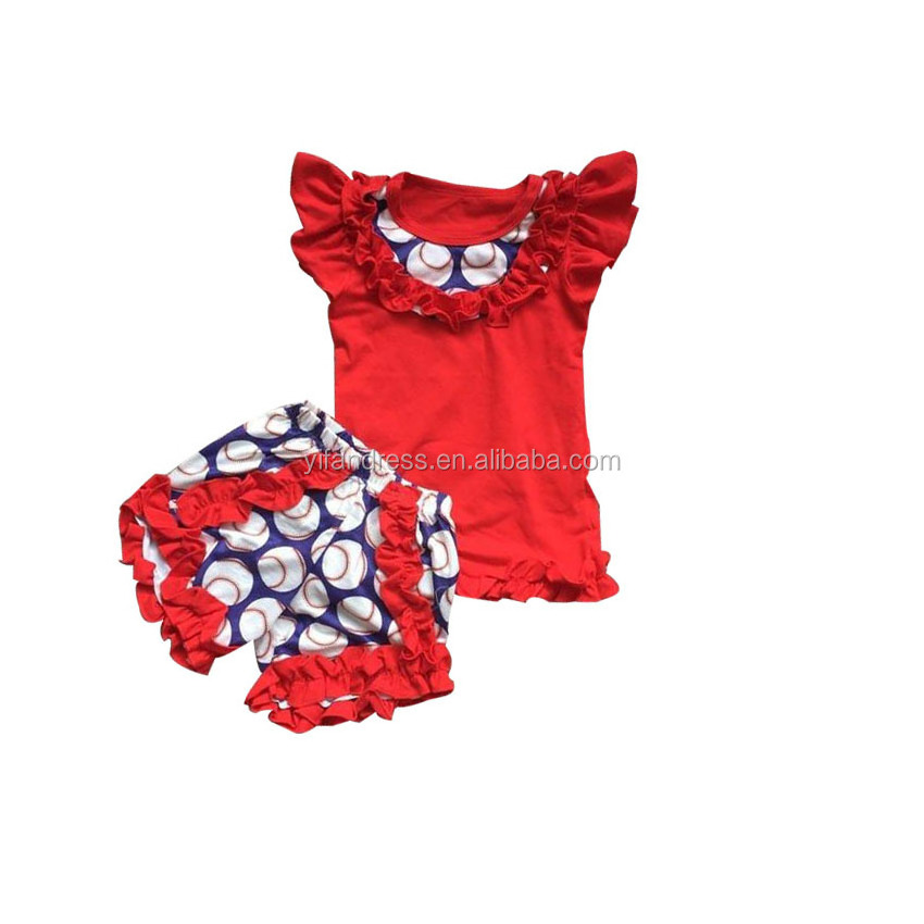 2023 Pattern Ruffle Girls Boutique Sport Outfit Smocked Children Clothing