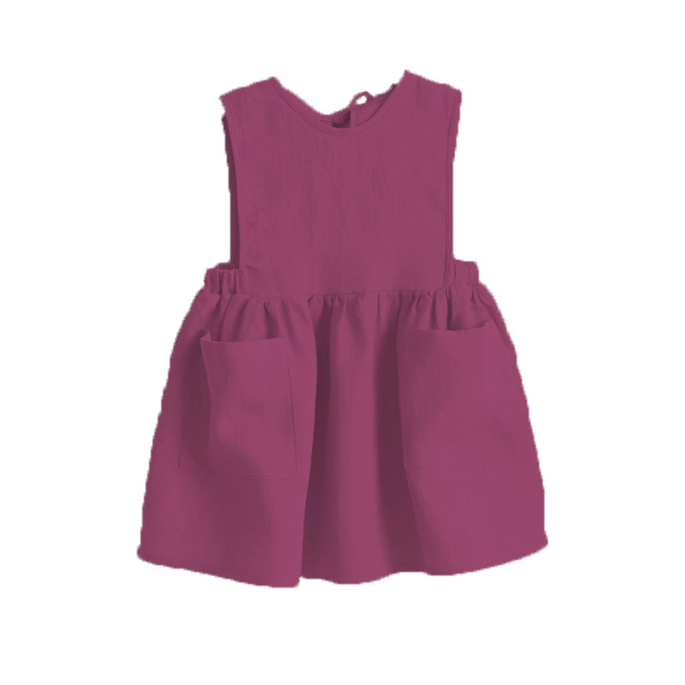 New cotton linen dress sleeveless children's pure color vest A-line skirt girl princess skirt