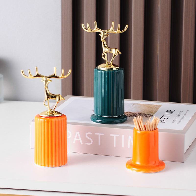 Creative Ceramic Deer Toothpick Box Tabletop Toothpick Holder and Storage Jar with Decorative Touch