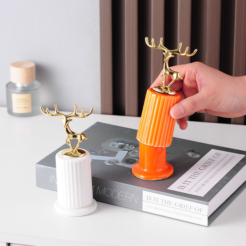 Creative Ceramic Deer Toothpick Box Tabletop Toothpick Holder and Storage Jar with Decorative Touch