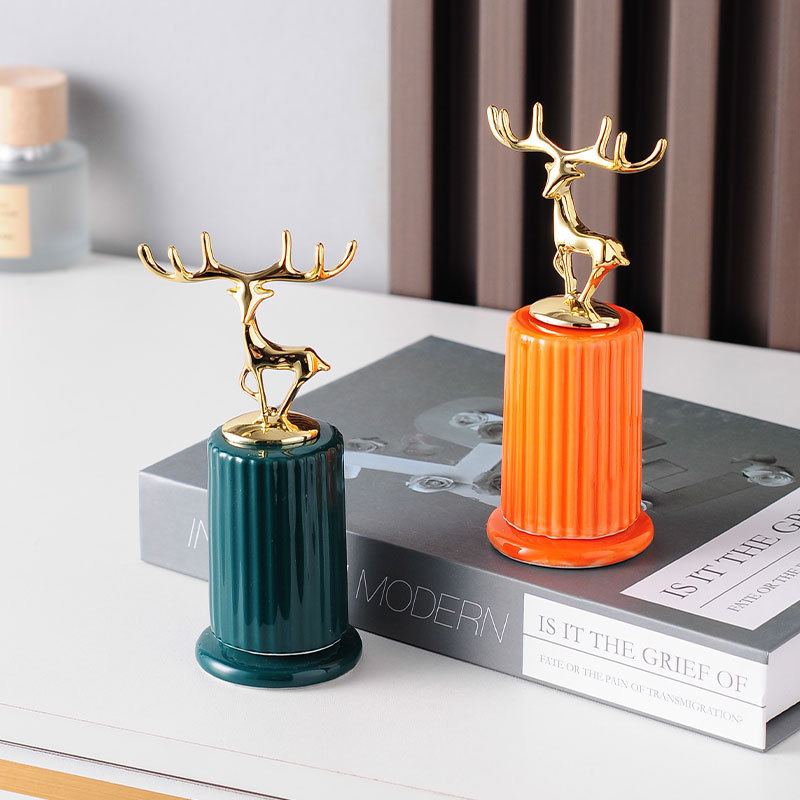 Creative Ceramic Deer Toothpick Box Tabletop Toothpick Holder and Storage Jar with Decorative Touch