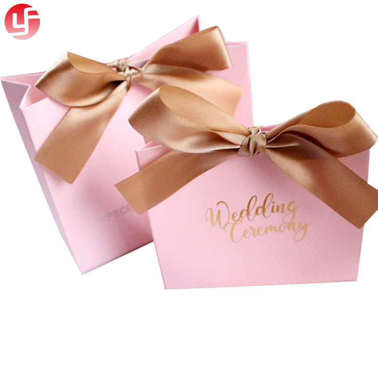 New style sweet indian wedding door gift paper bag pink wedding gift bag with ribbon handle