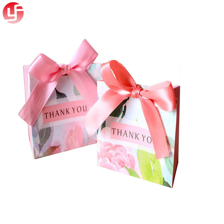 New style sweet indian wedding door gift paper bag pink wedding gift bag with ribbon handle