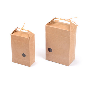 Customized logo printing  kraft paper packaging bags with rope and window for nut food/dry food packaging