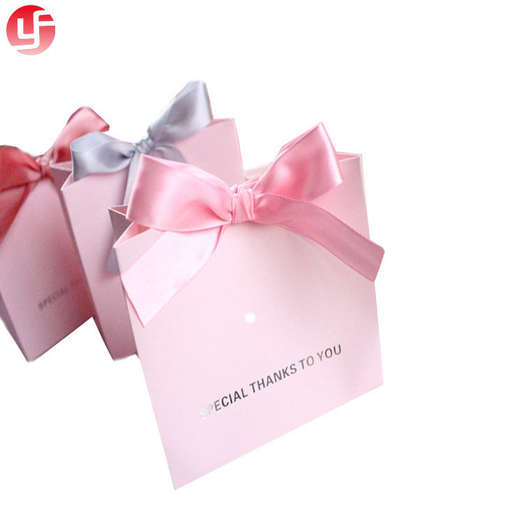 New style sweet indian wedding door gift paper bag pink wedding gift bag with ribbon handle