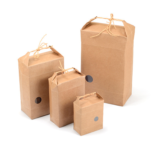 Customized logo printing  kraft paper packaging bags with rope and window for nut food/dry food packaging