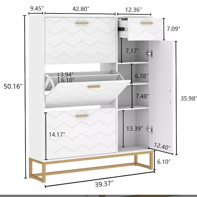 YIFAN Modern Shoe Rack Cabinet 3 tier shoe cabinet wooden shoe rack with storage drawer for home