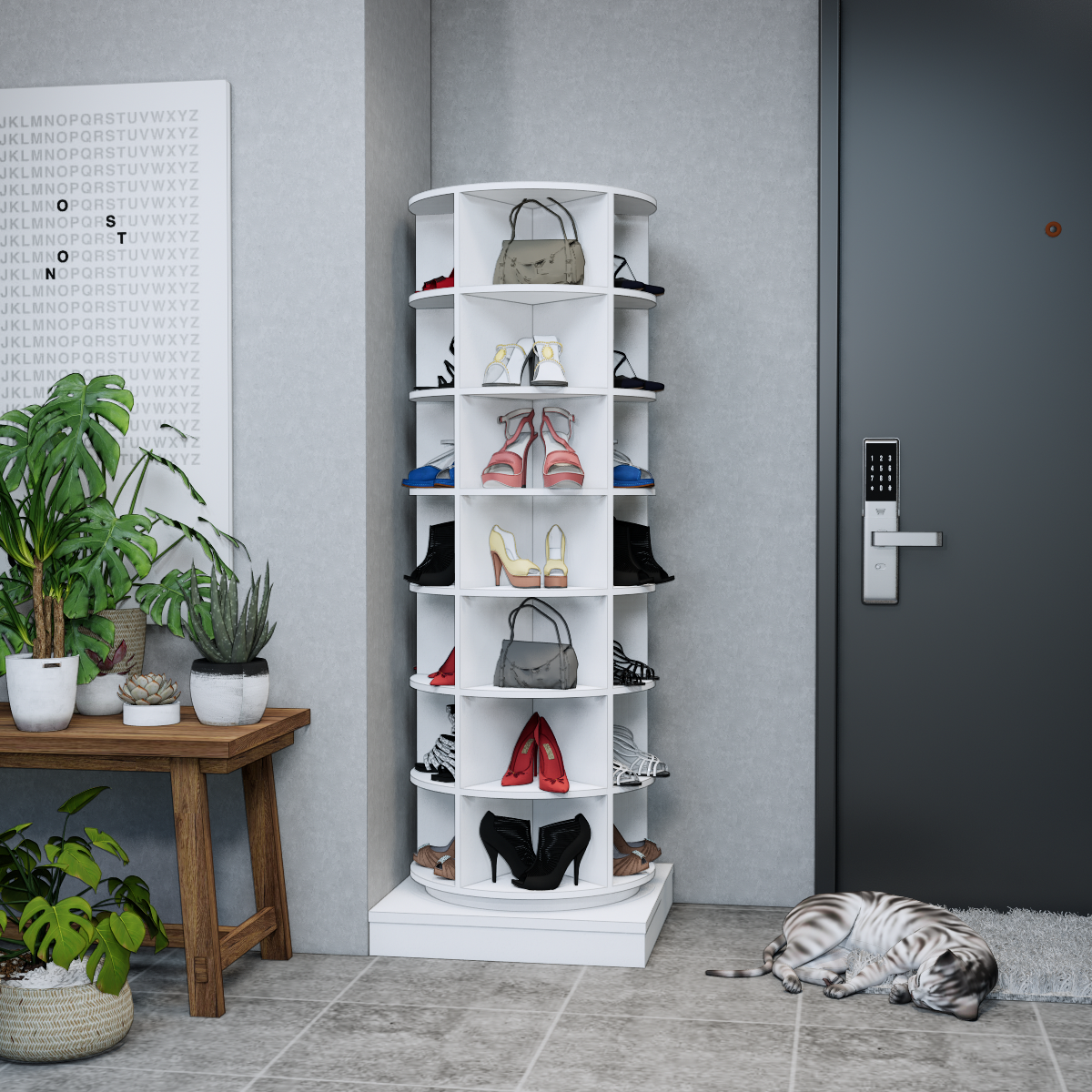 Multifunctional wooden 360 Rotating Shoe Cabinet Strong and High Quality Rotating Shoe Rack Tower   for Living Room