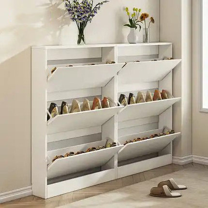 High quality hot selling Nordic wooden ultra-thin shoe cabinet with 3 flip drawers modern slim shoe cabinet