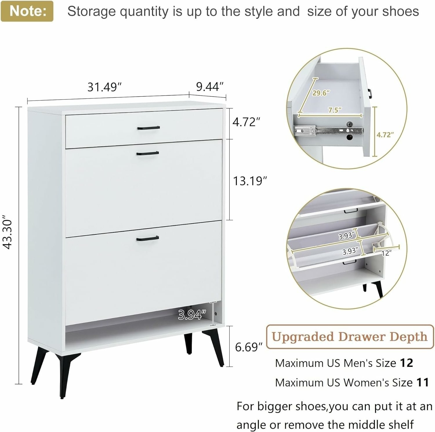 YIFAN entrance shoe cabinet with flip-top drawer independent shoe rack storage box with entrance adjustable shelves