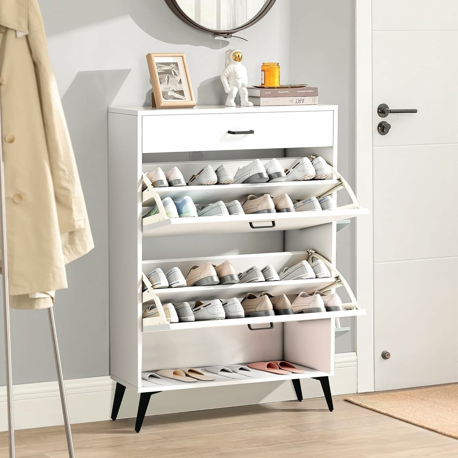 YIFAN entrance shoe cabinet with flip-top drawer independent shoe rack storage box with entrance adjustable shelves