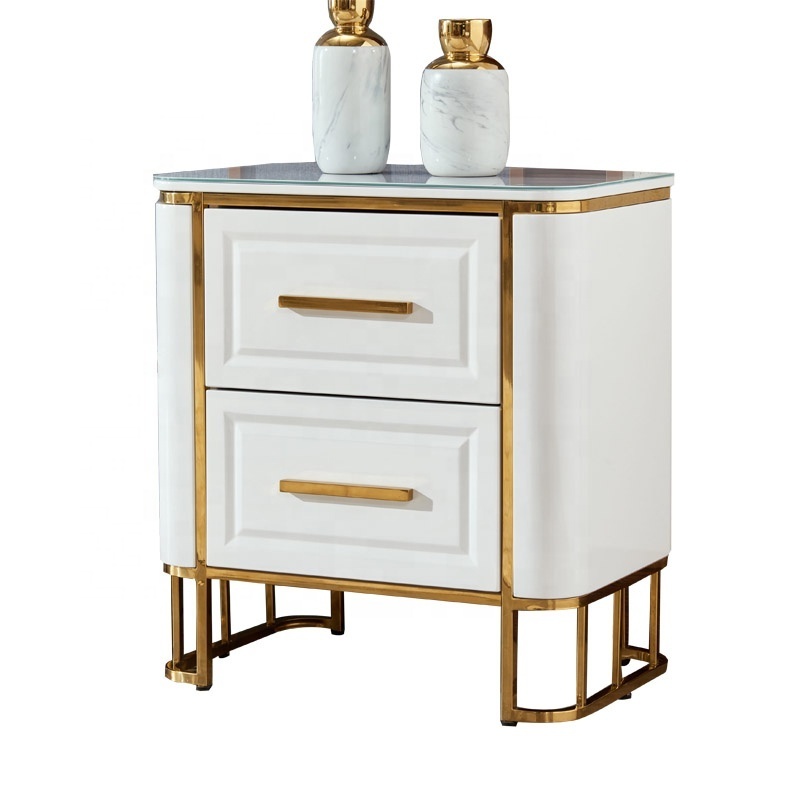 Factory hot sale metal stand locker nightstand 2 drawers minimalist smart gold white black nightstands for hotel bedroom