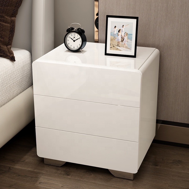 Modern Design Intelligent Multifunctional Nightstand With Led Light Fingerprint Lock Wooden Bedside Table Nightstand