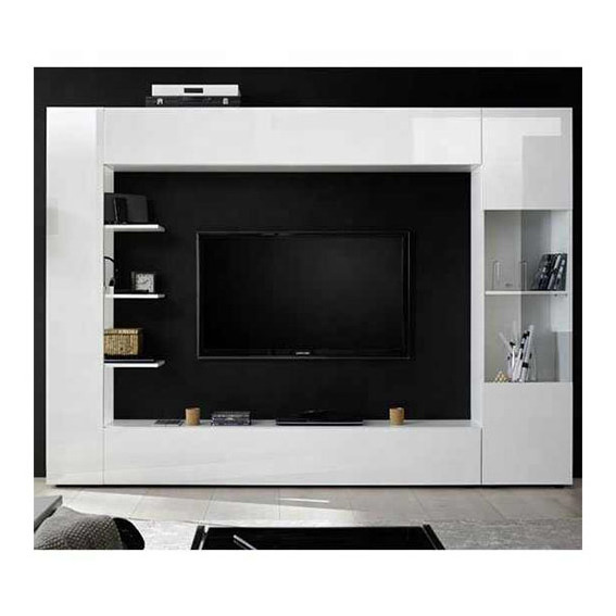 Modern Large Entertainment Unit In White High Gloss With Storage Shelves Wooden TV Cabinet