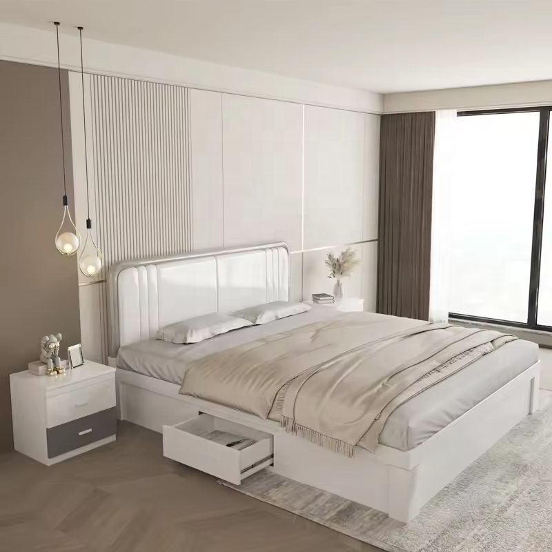 Wholesale Customized Modern Style Bedroom Furniture Set With Wardrobe Cabinet Wooden Bed King Size