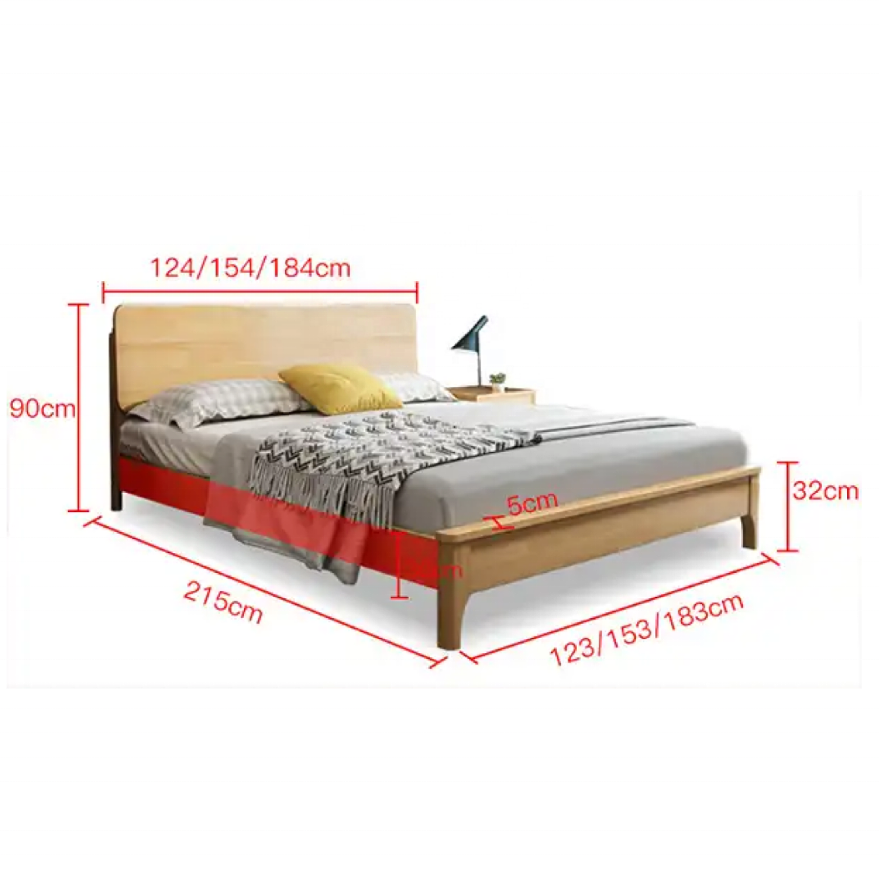 Nordic solid wood bed all solid wood Chinese style apartment log furniture small apartment home double bed master bedroom