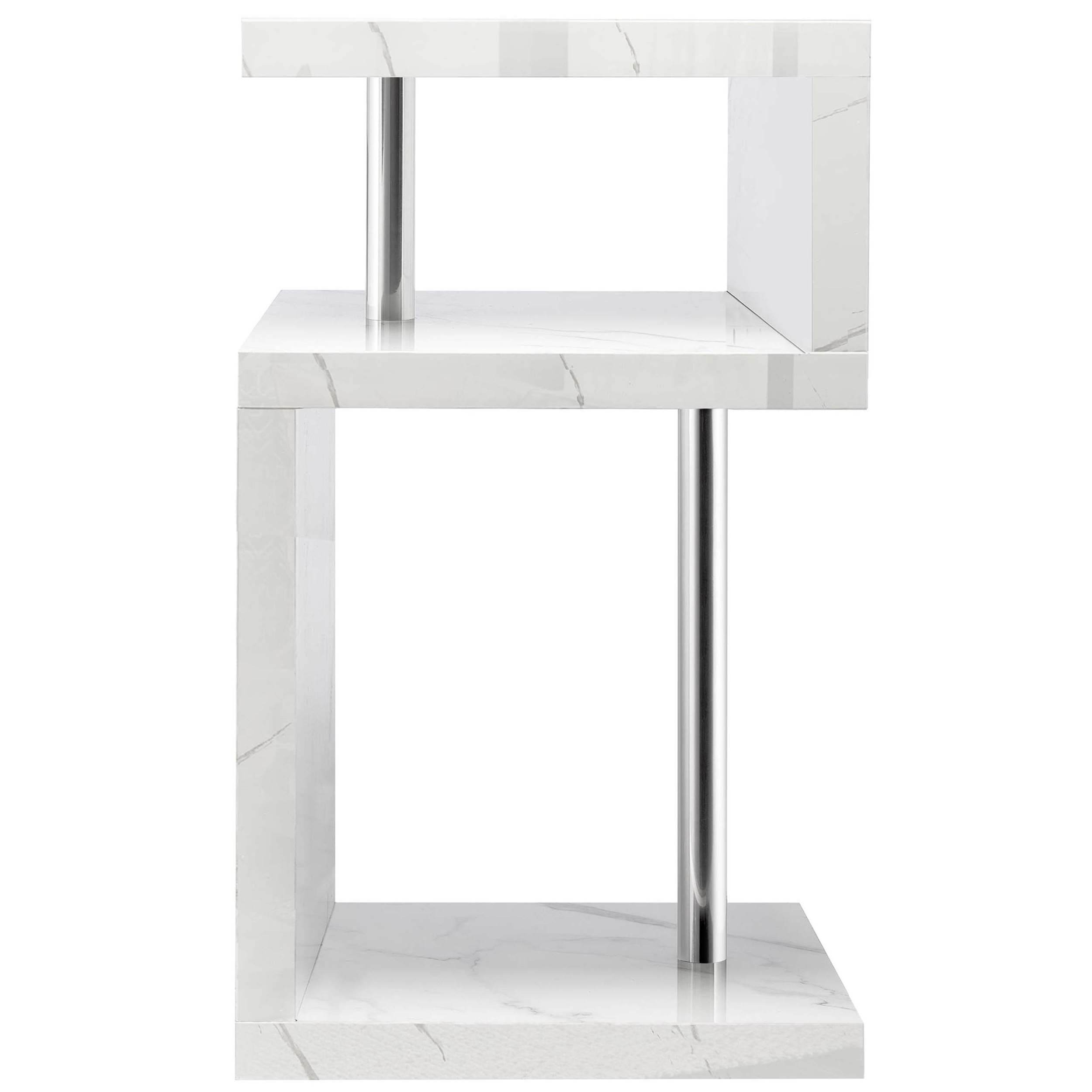 Led Side Table Small Coffee Table  High Gloss With Storage Shelves, S Shape  End Table With Led Lights