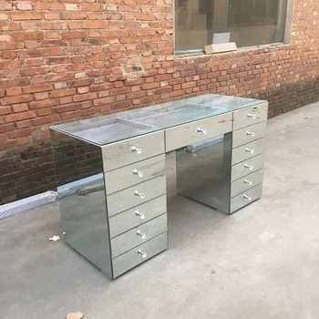 european simple white dressing table with 13 drawer clear glass top vanity table for bedroom