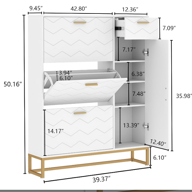 YIFAN Modern Shoe Rack Cabinet 3 tier shoe cabinet wooden shoe rack with storage drawer for home