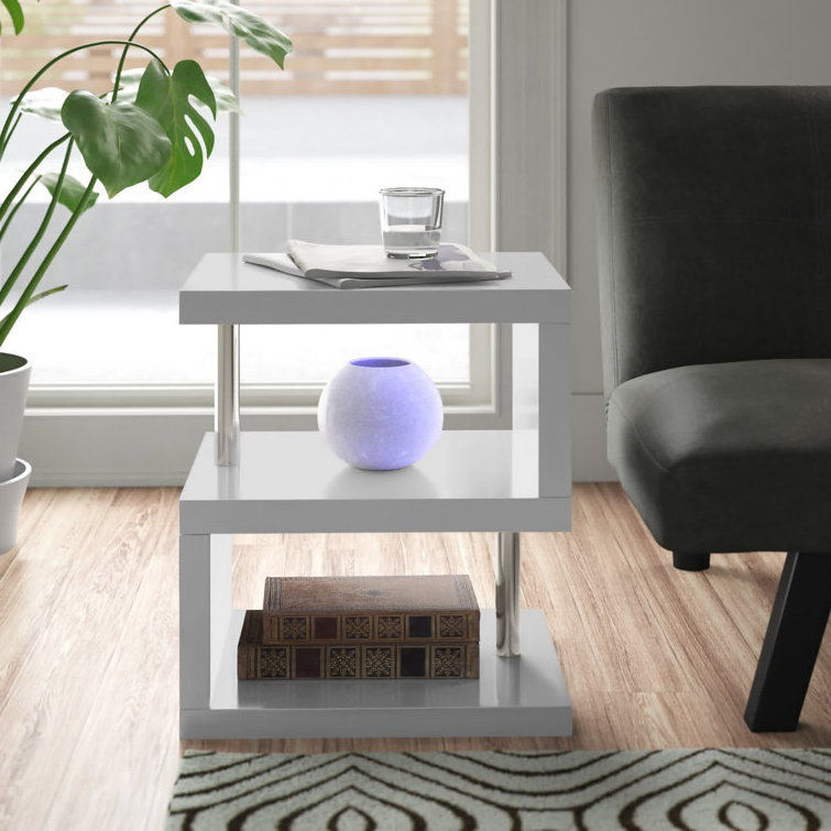 Modern Unique Nightstand White MDF S Shape Coffee Table With White LED Light Contemporary Living Room and Bedroom Furniture