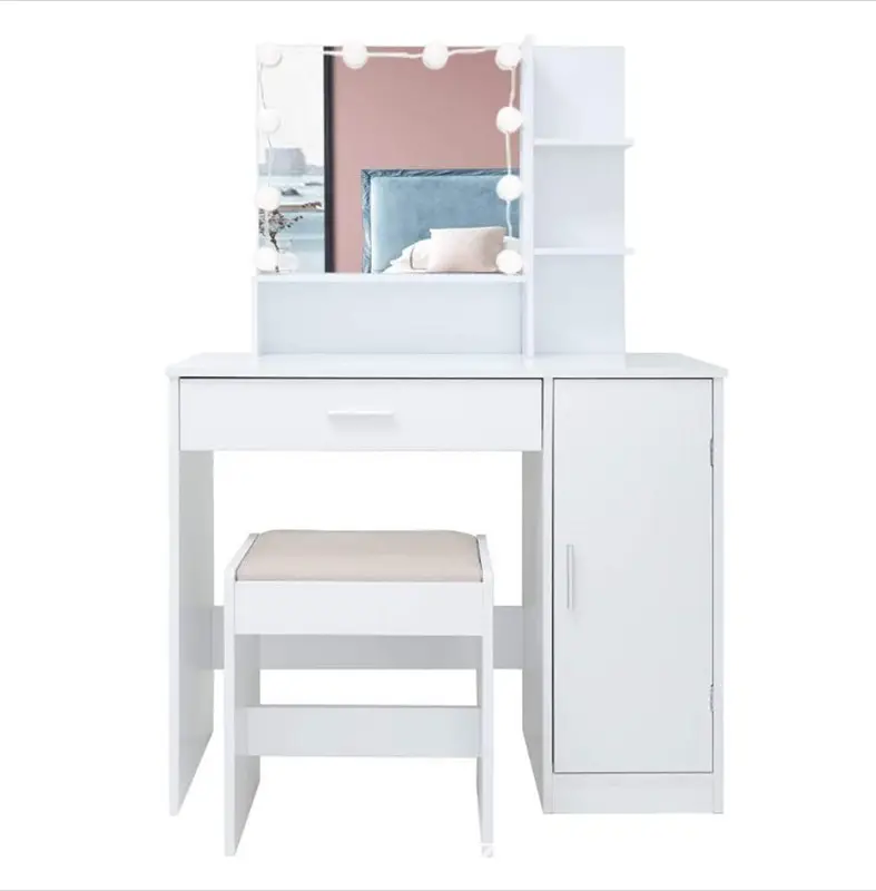 YIFAN Makeup Dresser with 3 Color Dimmable Lighting Mirror Large Dresser with Side Storage Shelves and Drawers Bedroom Dresser