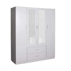 modern style white color  big storage smart bedroom wardrobe four  doors two drawers with mirror wardrobe