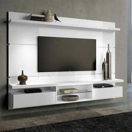 Modern Large Entertainment Unit In White High Gloss With Storage Shelves Wooden TV Cabinet