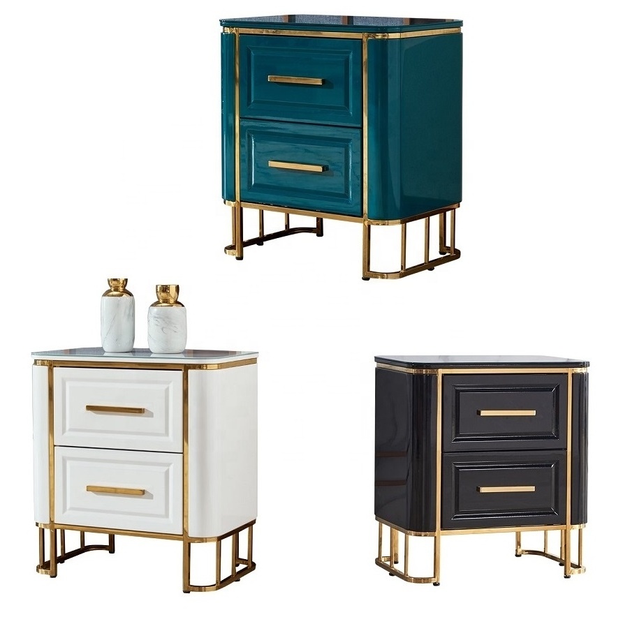 Factory hot sale metal stand locker nightstand 2 drawers minimalist smart gold white black nightstands for hotel bedroom