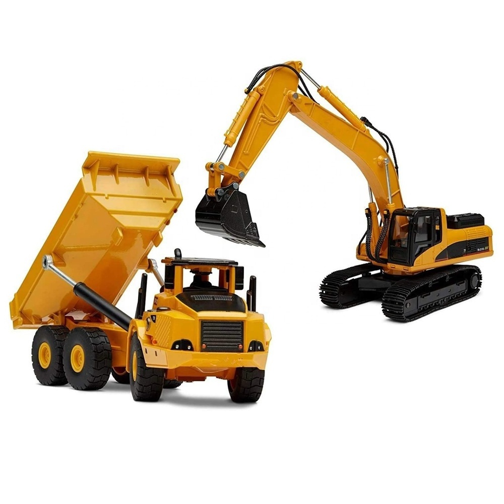 Hot Selling Huina 1611 Diecast Metal Construction Trucks Free Wheeler 1/50 Scale Alloy Excavator & Dump Truck Toy For Kids