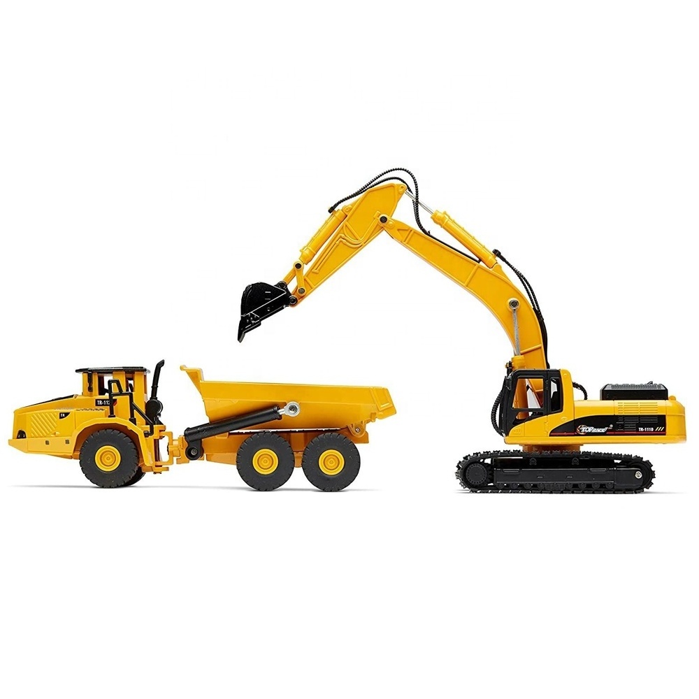 Hot Selling Huina 1611 Diecast Metal Construction Trucks Free Wheeler 1/50 Scale Alloy Excavator & Dump Truck Toy For Kids